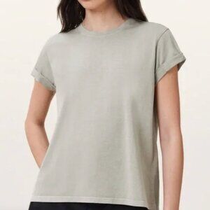 Anna Cuff Sleeve Cotton Shirt Top In Soft Green